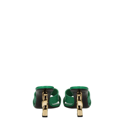 Back view of Dolce & Gabbana Green Leather Sandals with gold mid heels, open toe, casual style. MPN CR1377AH4818Z502.