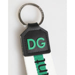 Dolce & Gabbana Green Logo Polyester Silver Brass Holder Keychain Keyring with DG logo on strap