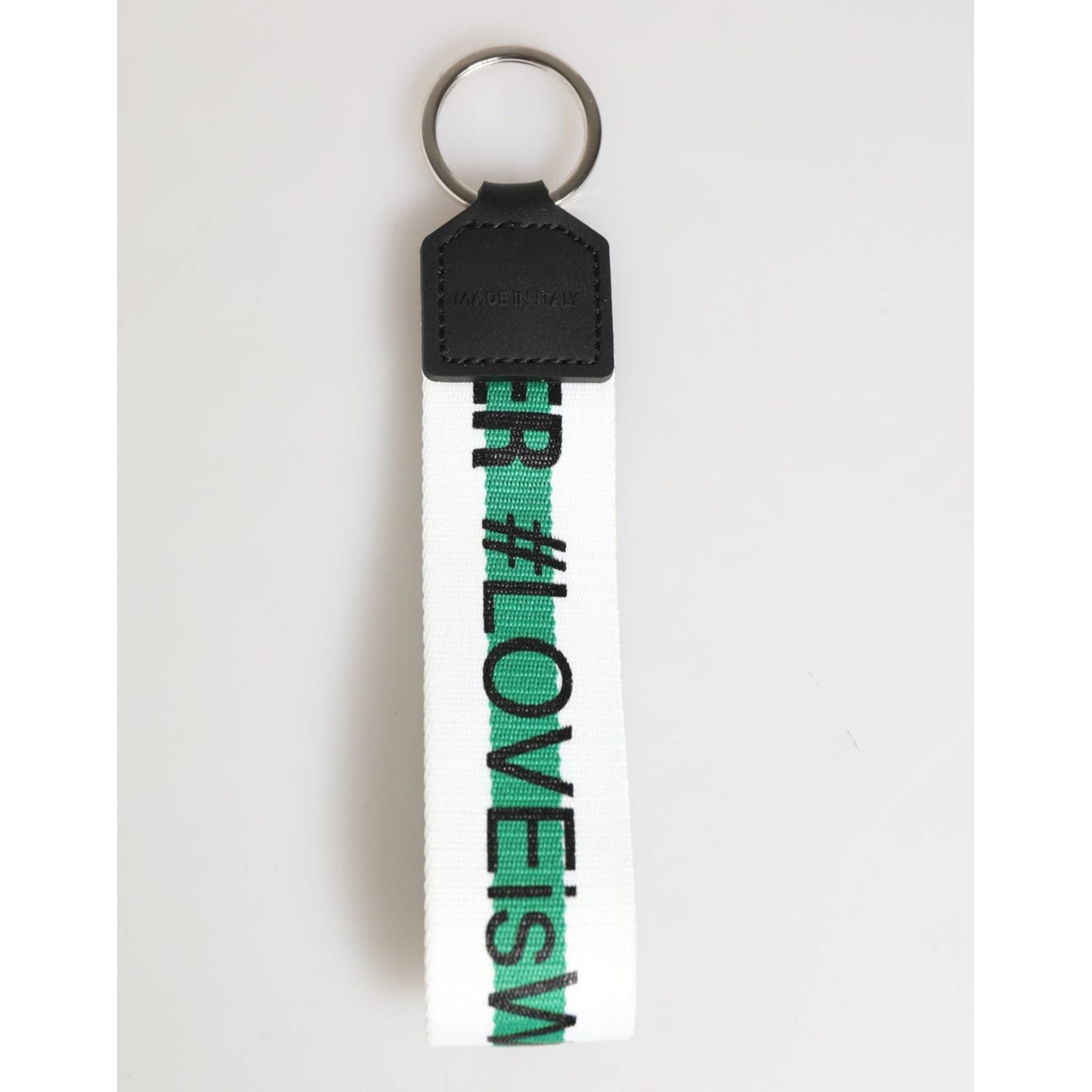 Dolce & Gabbana Green Logo Polyester Silver Brass Holder Keychain Keyring with green strap and silver ring