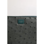 Dolce & Gabbana Green Ostrich Logo Plaque Zip Around Continental Wallet