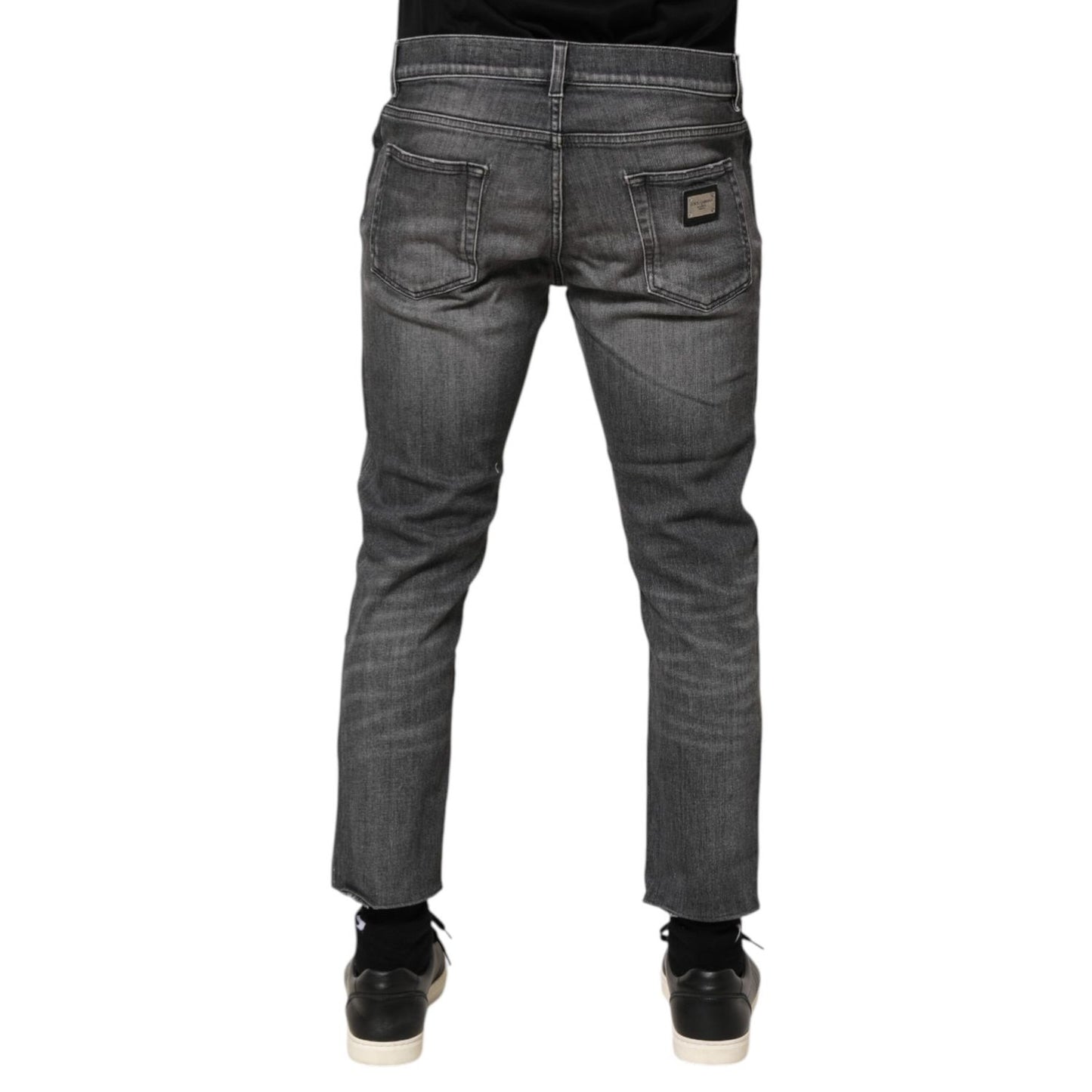 Dolce & Gabbana Grey Cotton Denim Slim Fit Distressed Pants Jeans