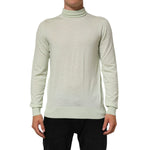 Dolce & Gabbana Light Green Logo TurtleNeck Pullover Sweater in 100% virgin wool with ribbed hem, perfect for layering in cooler weather.