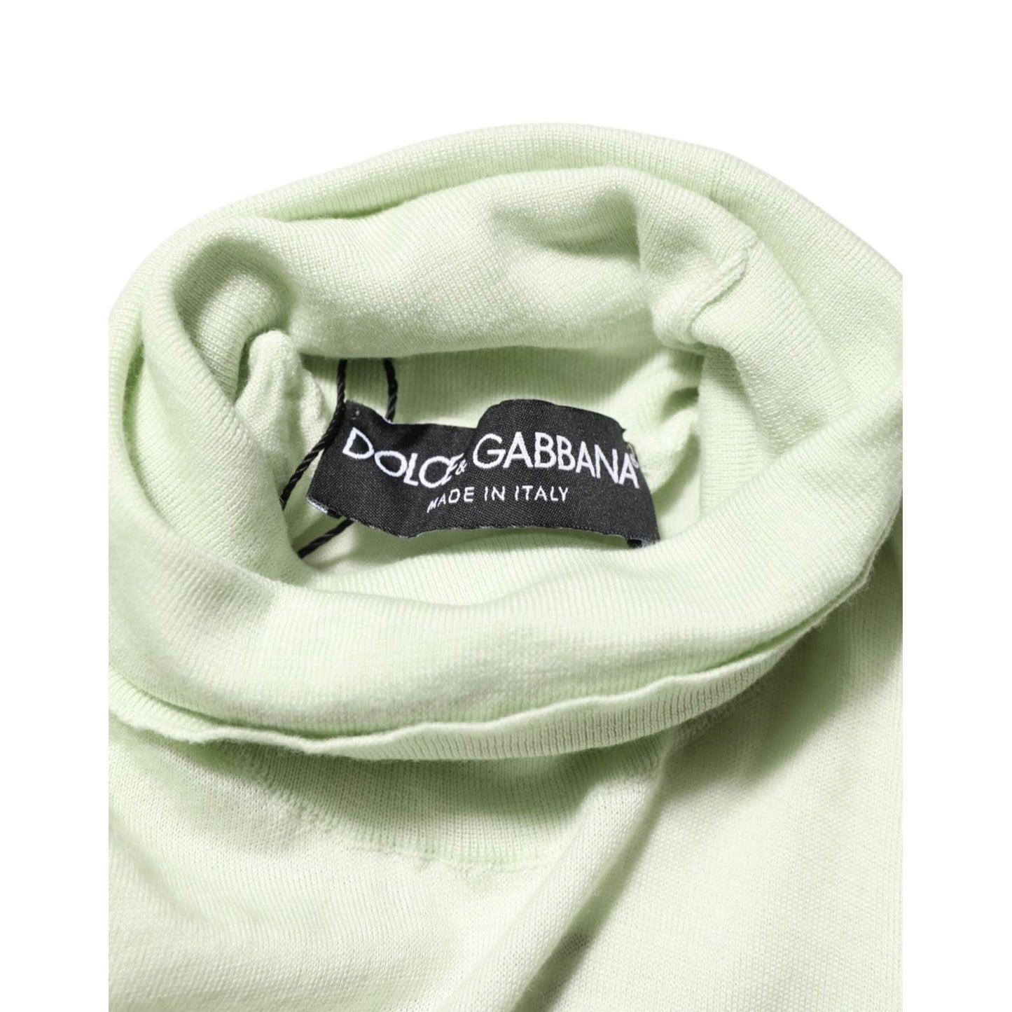 Dolce & Gabbana Light Green Logo TurtleNeck Pullover Sweater showcasing soft fabric and logo detail.