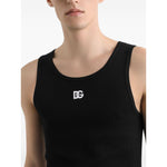 Dolce & Gabbana Logo cotton tank top with black embroidered logo on front, round neck, sleeveless design, and straight hem.