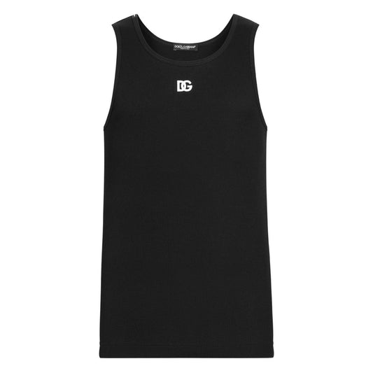 Dolce & Gabbana Logo cotton tank top with black embroidered logo, round neck, sleeveless design, and straight hem.