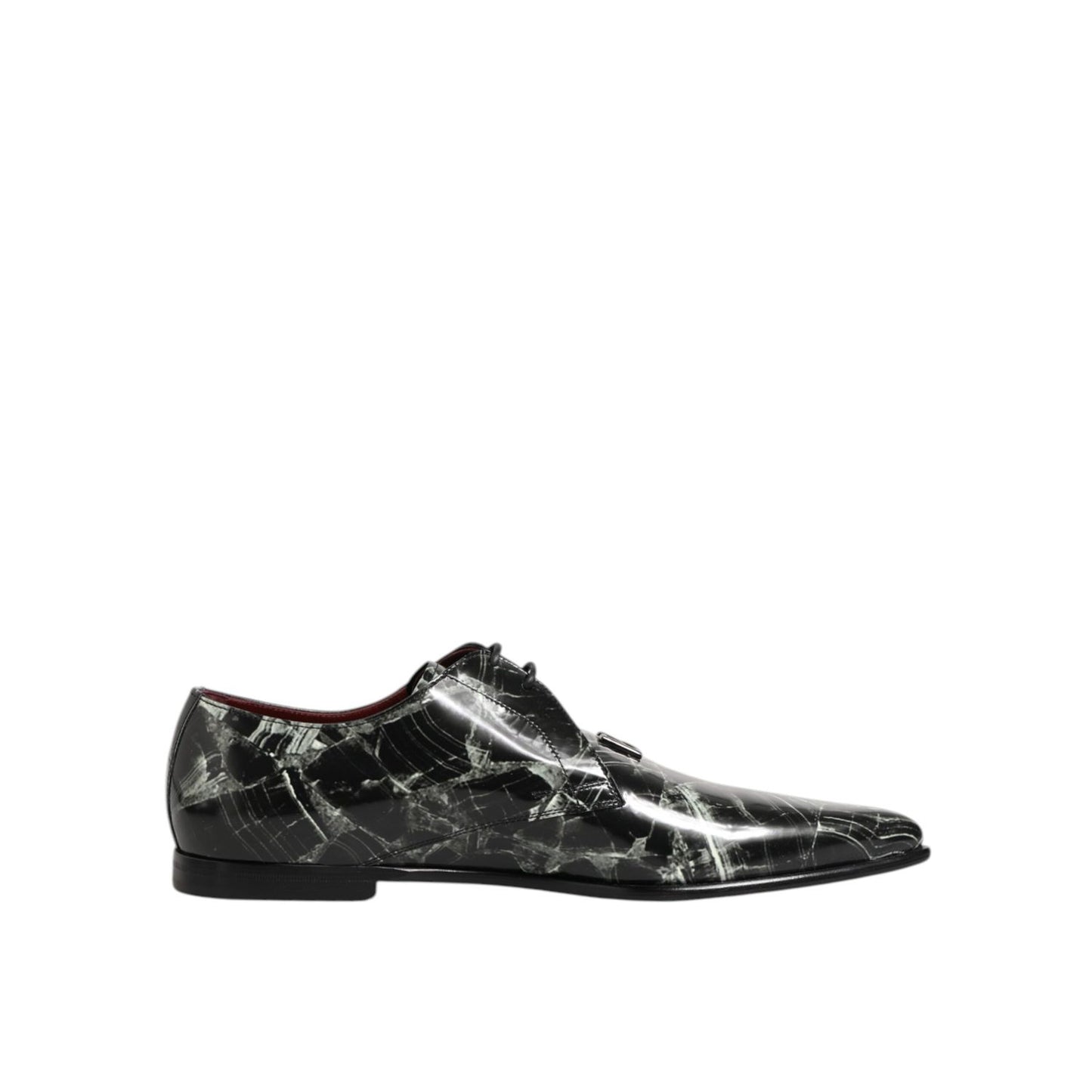 Dolce & Gabbana Marbled Pattern Dress Lace Up Derby Shoes with distinctive black marbled leather design for formal occasions.