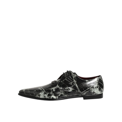 Dolce & Gabbana Marbled Pattern Dress Lace Up Derby Shoes in black marbled leather, side view
