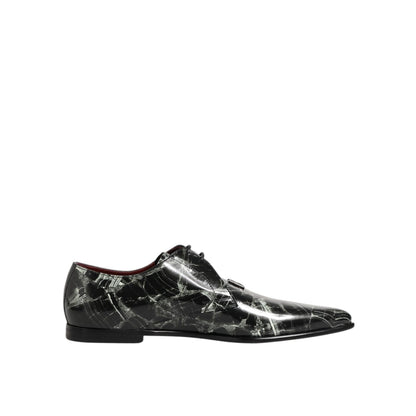 Dolce & Gabbana Marbled Pattern Dress Lace Up Derby Shoes showcasing a black marbled leather design, side view