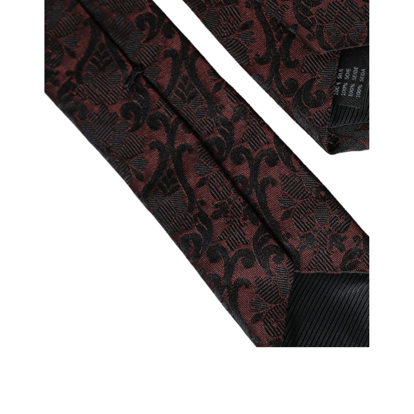 Dolce & Gabbana Maroon Floral Fantasy Silk Adjustable Men Tie