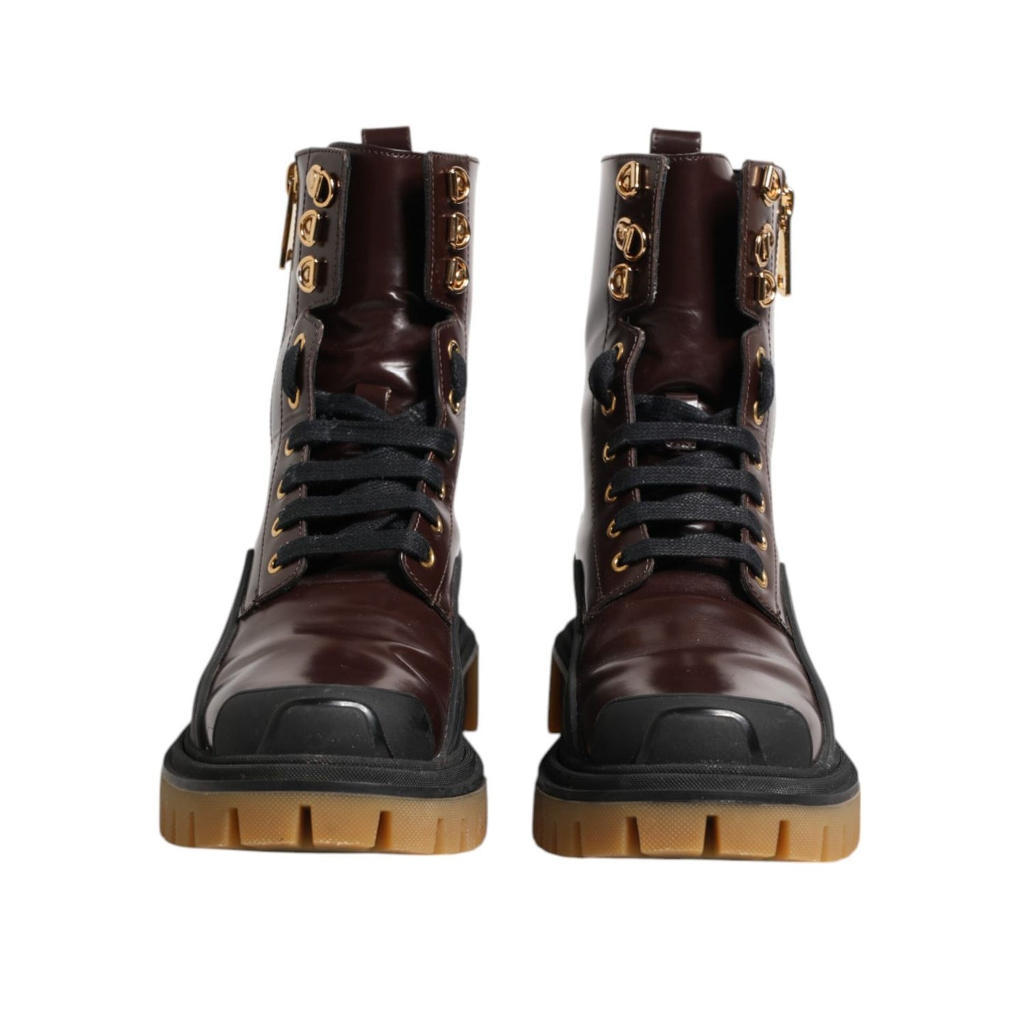 Dolce & Gabbana Maroon Leather Mid Calf Biker Boots Shoes