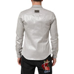 Dolce & Gabbana Metallic Gray Cotton Button Down Men Shirt, back view with minor defects.