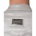 Close-up of Dolce & Gabbana Metallic Gray Cotton Button Down Men Shirt with logo detail on the back.