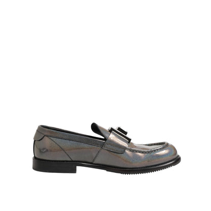 Dolce & Gabbana Metallic Silver Logo Slip On Men Dress Shoes in profile view