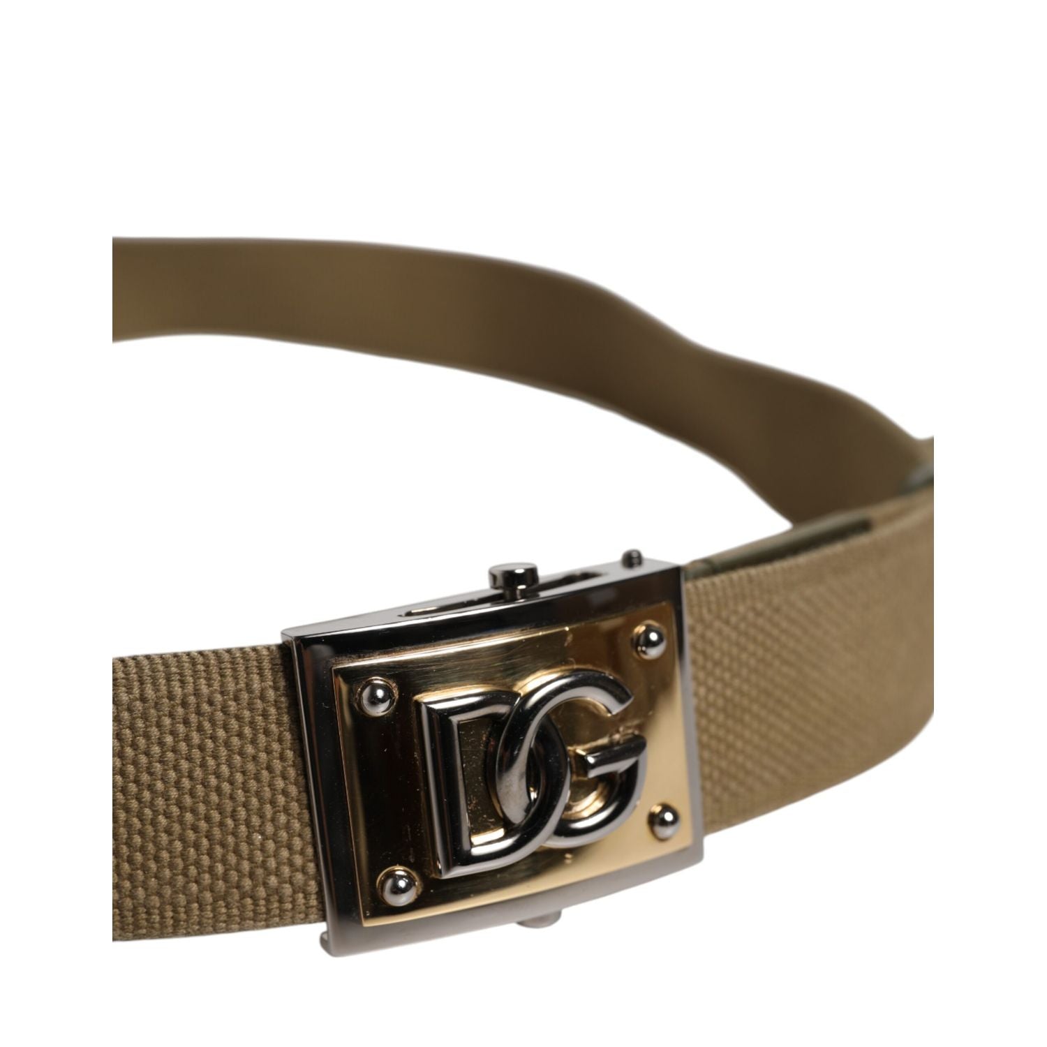 Dolce & Gabbana Military Green Nylon Logo Metal Buckle Belt