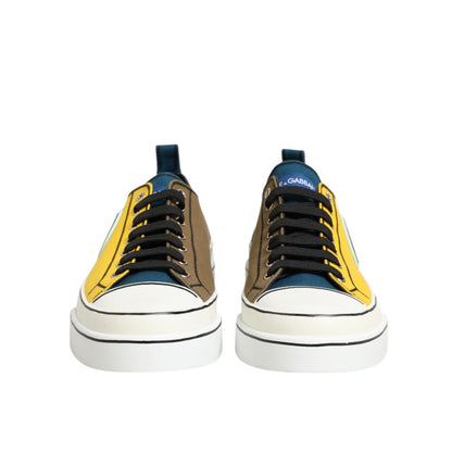 Dolce & Gabbana Multicolor Cotton Logo Low Top Sneakers Shoes with lace-up closure and rubber sole.