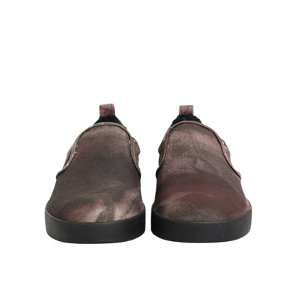 Front view of Dolce & Gabbana Multicolor Cotton Low Top Slip On Men Sneakers Shoes with black soles.