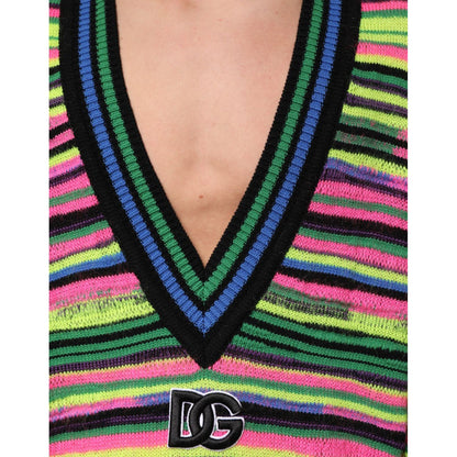 Dolce & Gabbana Multicolor DG Logo V-Neck Knit Pullover Sweater