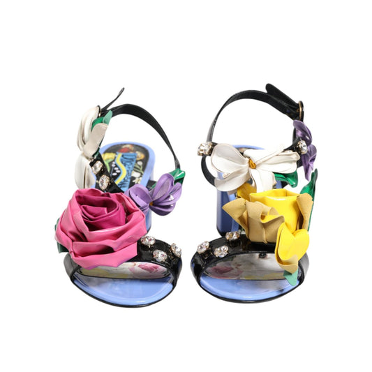 Dolce & Gabbana Multicolor Floral Appliqué Crystal Sandal Shoes LA12935-37