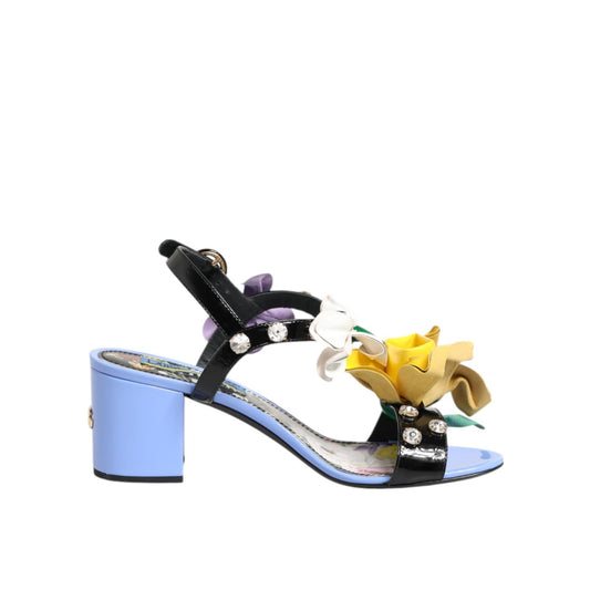 Dolce & Gabbana Multicolor Floral Appliqué Crystal Sandal Shoes LA12935-37