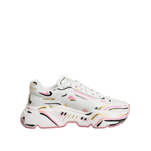 Dolce & Gabbana Multicolor Hand Painted DAYMASTER Sneaker Shoes with chunky sole and unique artistic design.