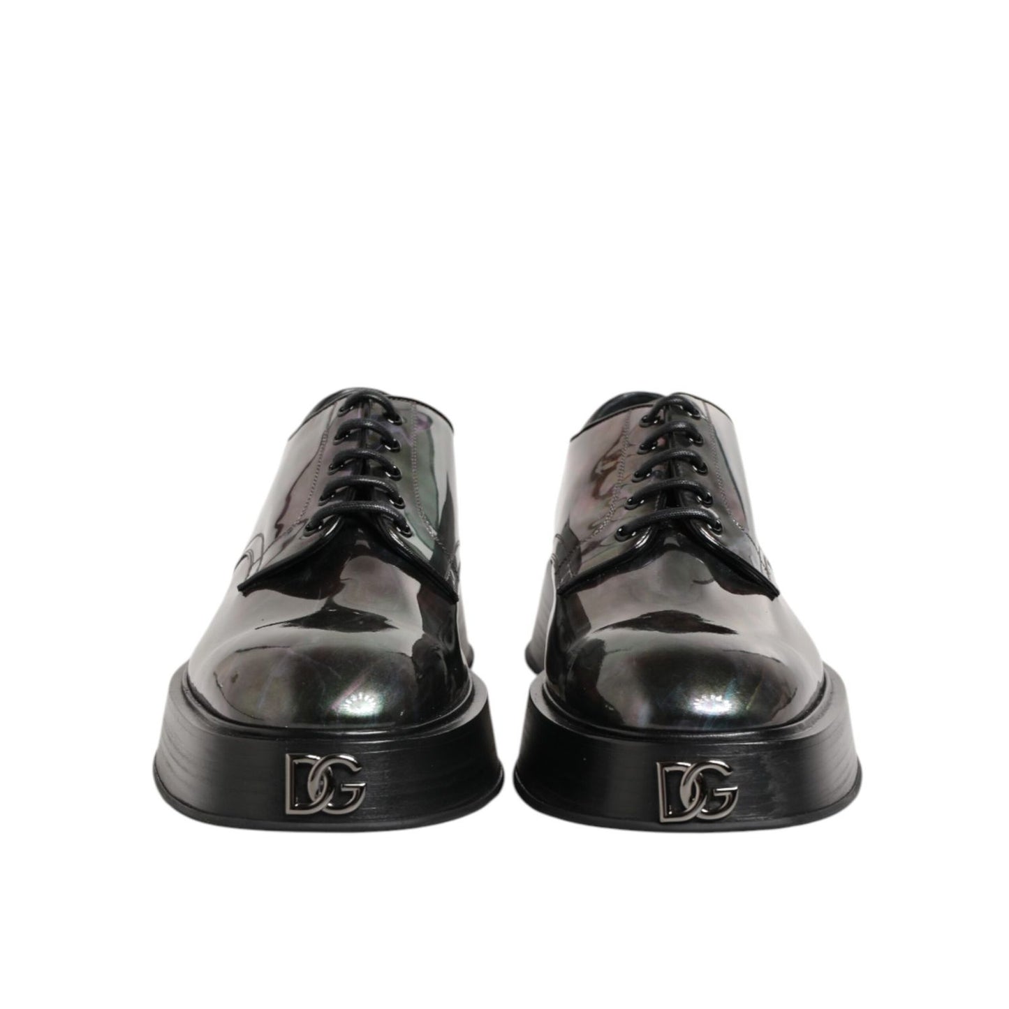 Dolce & Gabbana Multicolor Leather Lace-up Men Formal Derby Shoes, front view, showcasing polished finish and sleek design