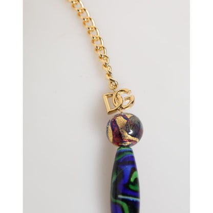 Dolce & Gabbana Multicolor Murano Glass Beads Gold Brass Chain Jewelry Necklace