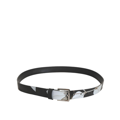 Dolce & Gabbana Multicolor PVC Floral Silver Buckle Men Belt with black leather and floral print.