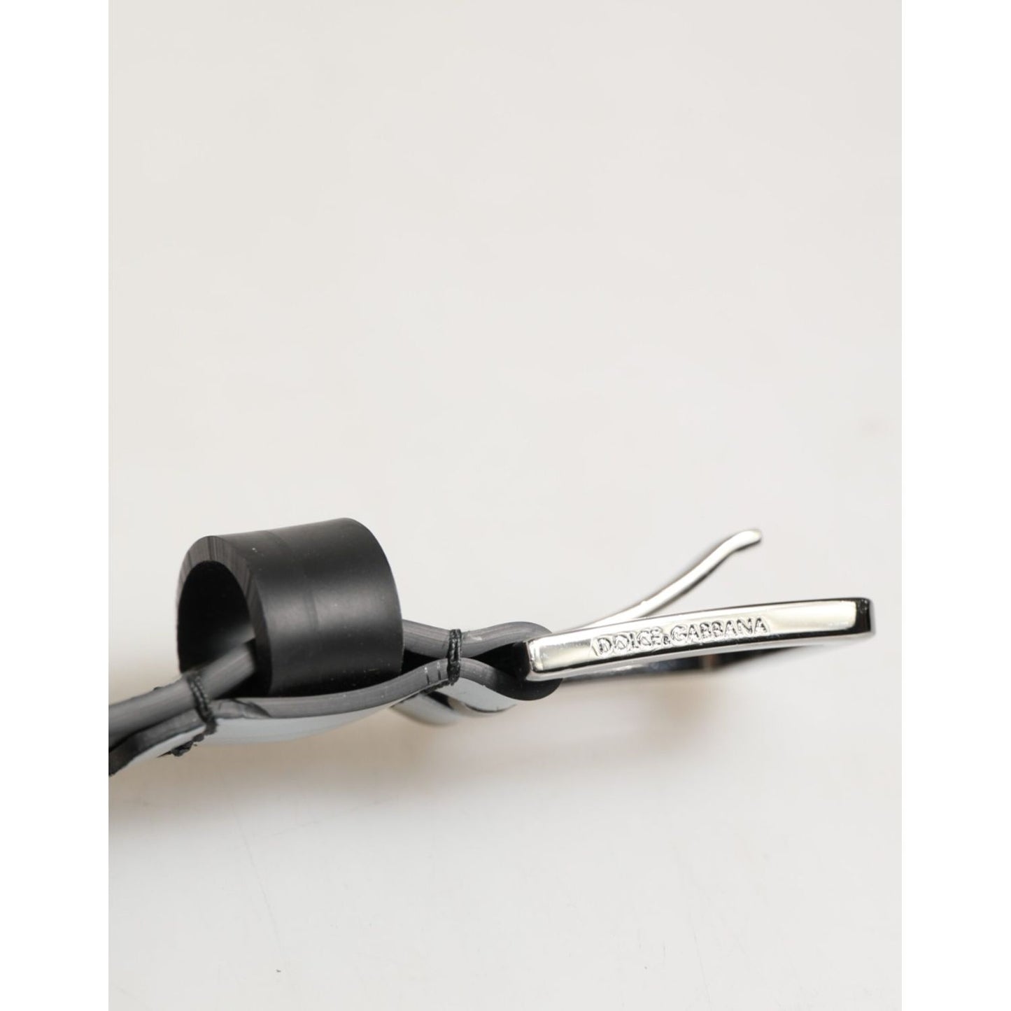 Dolce & Gabbana Multicolor PVC Floral Silver Buckle Men Belt with black leather and silver-tone buckle, made in Italy, 90 cm size.