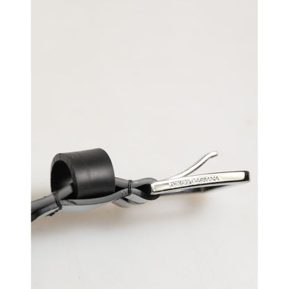 Dolce & Gabbana Multicolor PVC Floral Silver Buckle Men Belt with black leather and silver-tone buckle, made in Italy, 90 cm size.