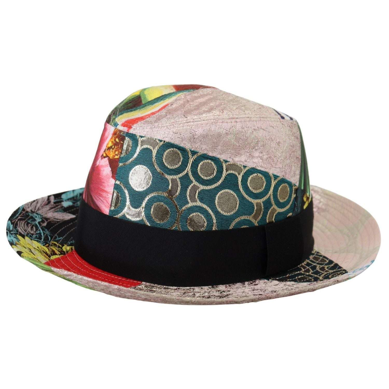 Dolce & Gabbana Multicolor Patchwork Women Fedora Wide Brim Hat