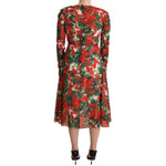 Dolce & Gabbana Multicolor Portofino-Print Shift Dress with floral pattern, long sleeves, and tie-up detail, back view