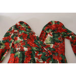 Dolce & Gabbana Multicolor Portofino-Print Shift Dress with red floral pattern and V-neck design in silk.