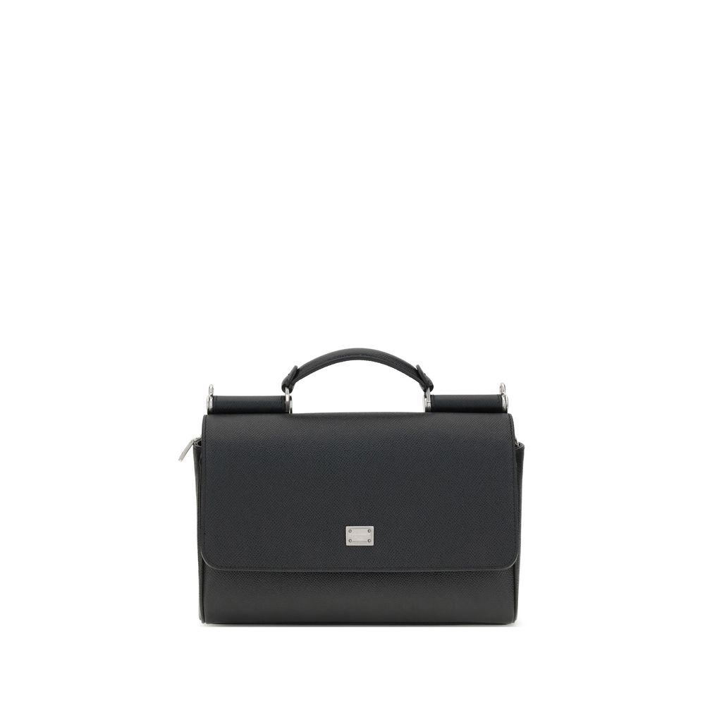 Dolce & Gabbana My Sicily leather Handbag with elegant top handle and front flap closure in black.