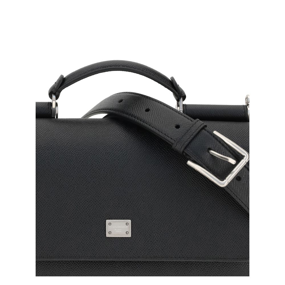 Dolce & Gabbana My Sicily leather Handbag with rigid top handle and adjustable strap, featuring logo hardware.