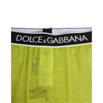 Dolce & Gabbana Neon Green Nylon Logo Lace Leggings Pants Underwear with DG logo waistband, vibrant neon green lace pattern.