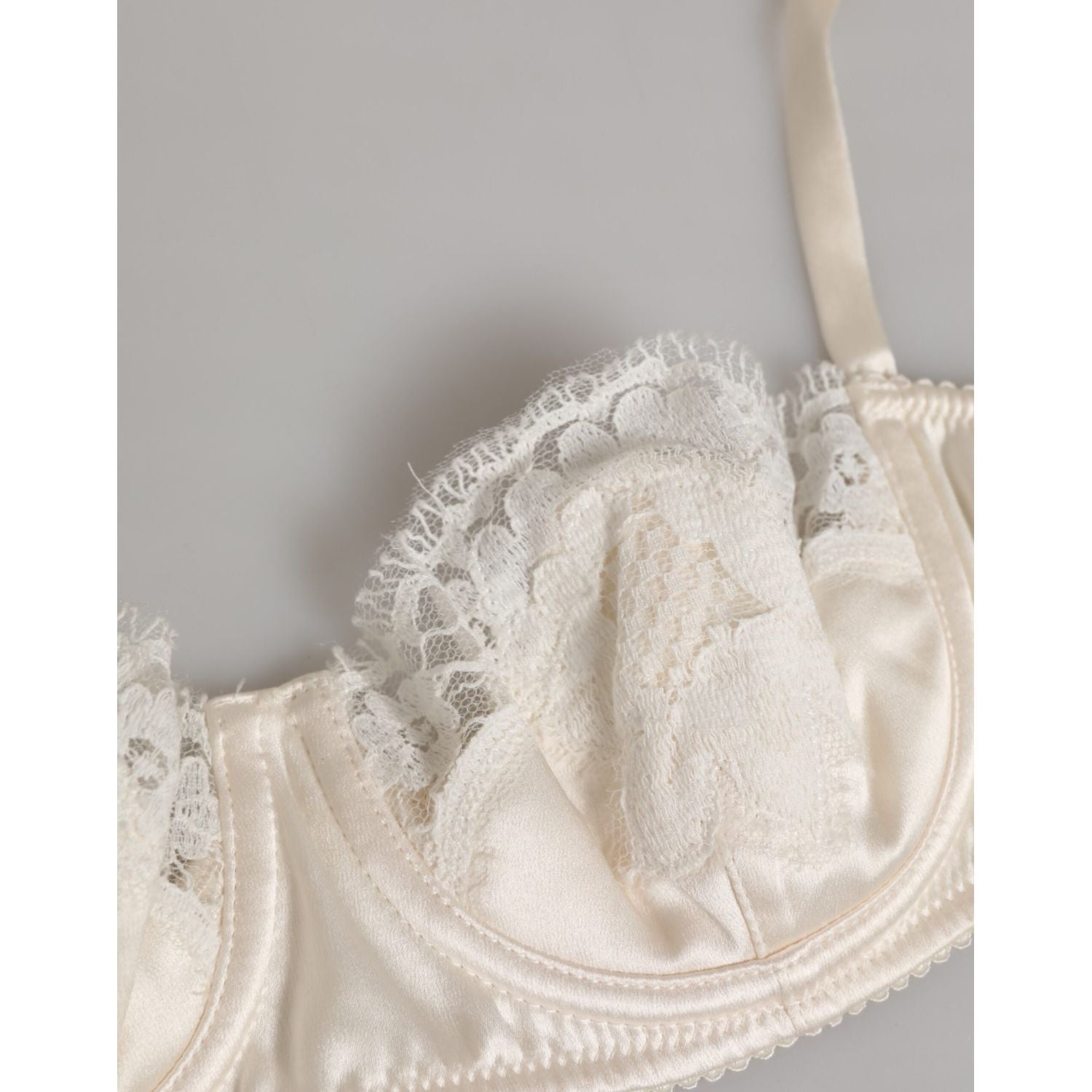 Dolce & Gabbana Off White Silk Underwired Balconette Bra Underwear