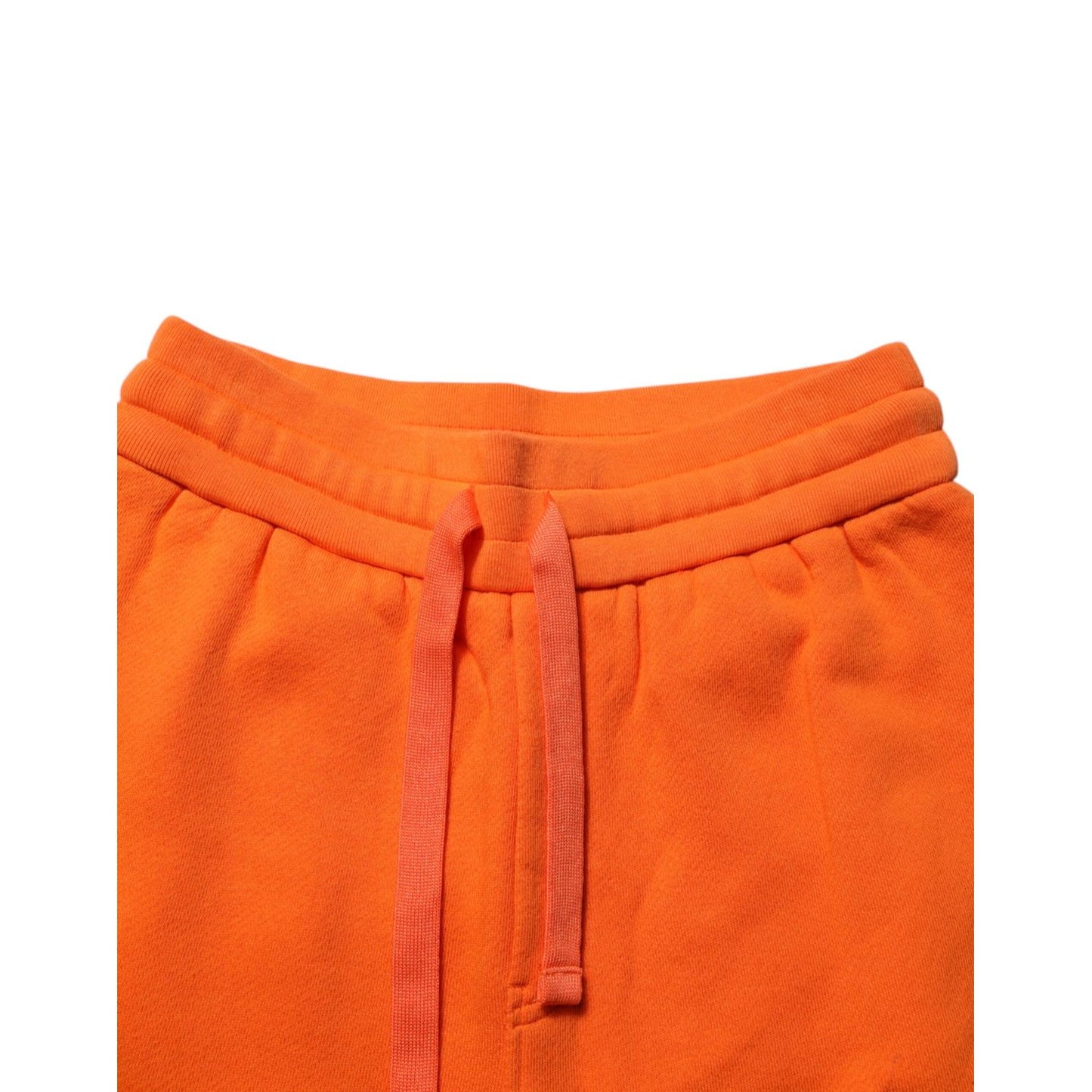 Dolce & Gabbana Orange Cotton DG VIB3 Logo Drawstring Sweatpants Pants, elastic waistband detail, vibrant orange color.