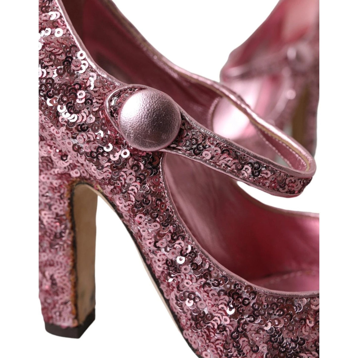 Dolce & Gabbana Pink Sequin Mary Jane Pumps High Heels Shoes with leather sole and logo details, elegant and exclusive design.