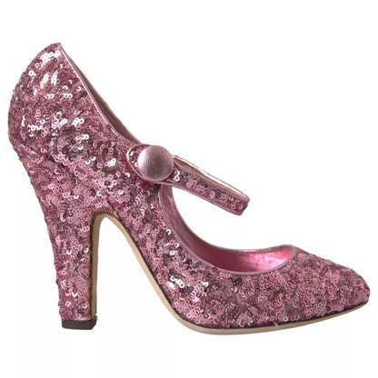Dolce & Gabbana Pink Sequin Mary Jane Pumps High Heels Shoes with leather sole, exclusive Italian craftsmanship.