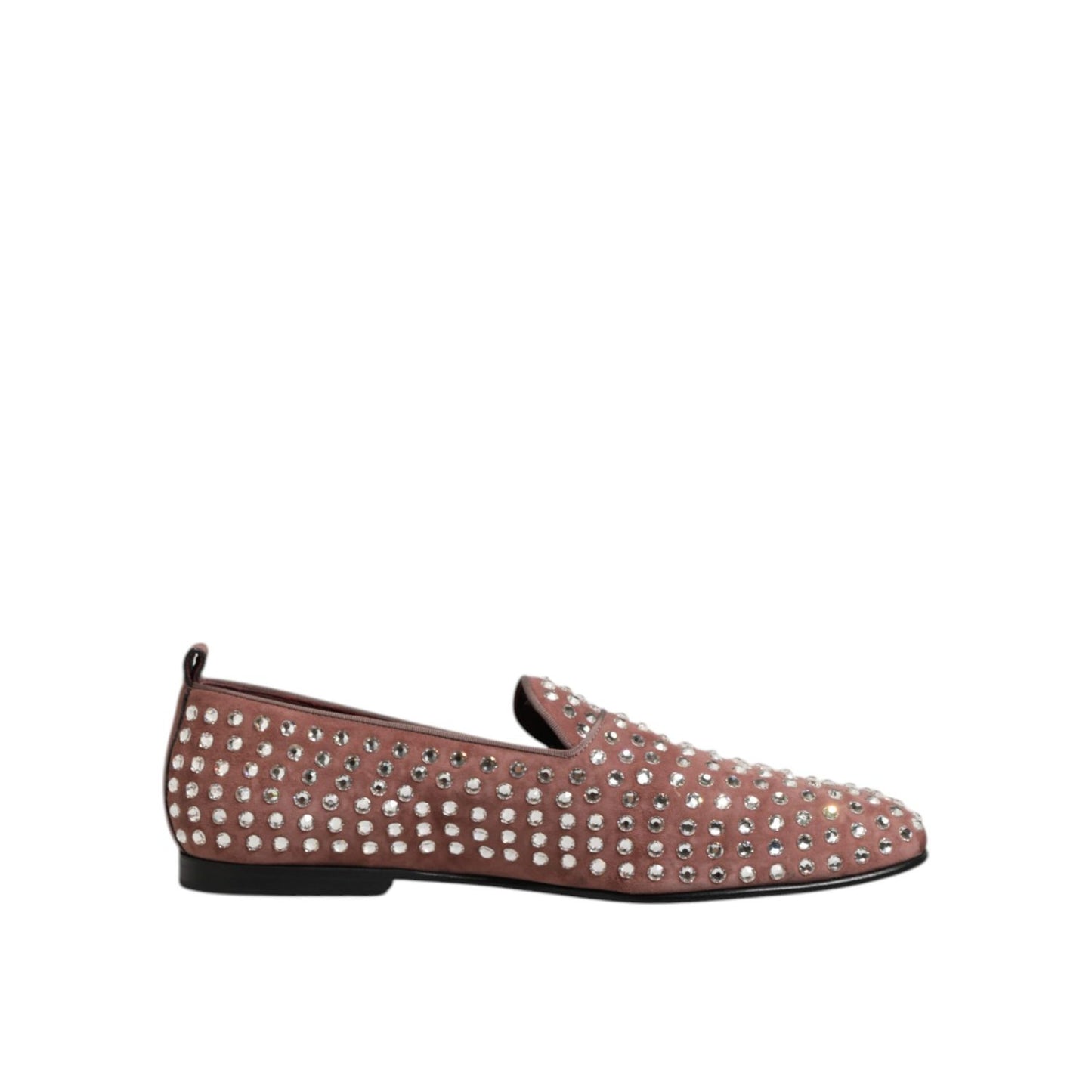 Dolce & Gabbana Pink Suede Crystals Loafers Men Dress Shoes with crystal embellishments on premium pink suede.