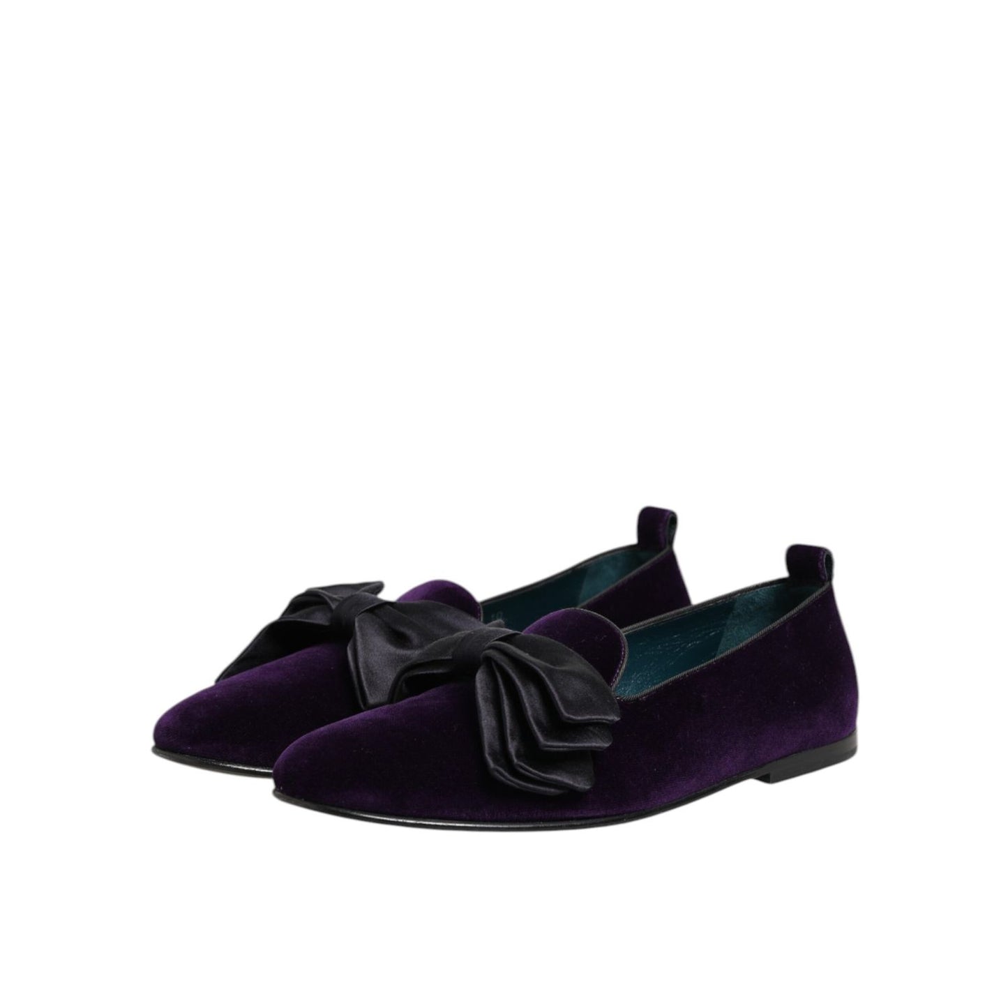 Dolce & Gabbana Purple Suede Cotton Bow Slip On Loafers Shoes with sleek design and cotton bow detail on purple suede.