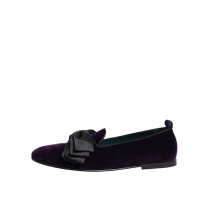 Dolce & Gabbana Purple Suede Cotton Bow Slip On Loafers Shoes, elegant design with soft cotton bow, perfect for stylish casual wear.