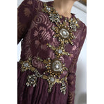 Dolce & Gabbana Purple Viscose Crystal A-Line Gown Dress with floral embroidery and crystal embellishments