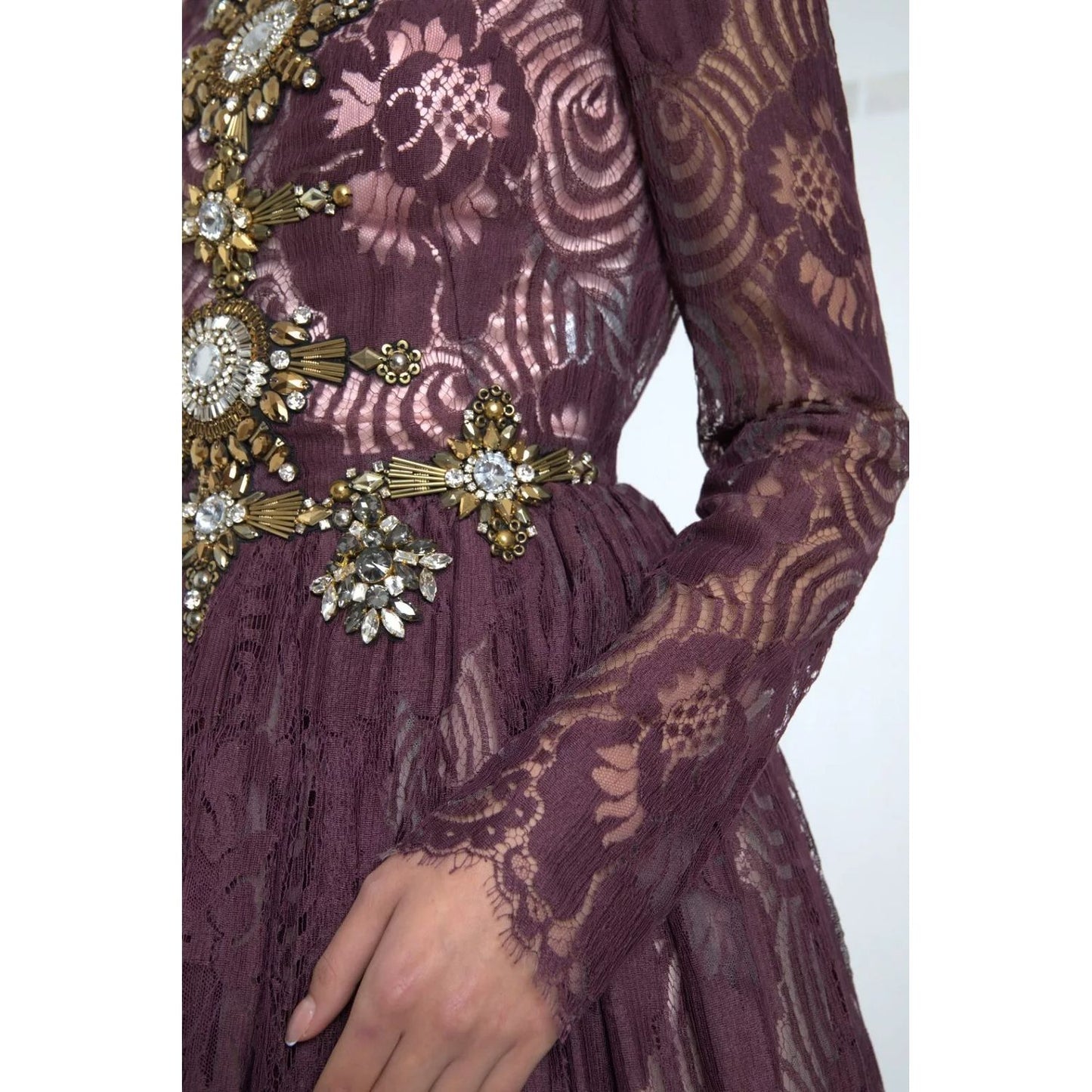 Dolce & Gabbana Purple Viscose Crystal A-Line Gown Dress with floral embroidery and crystal detailing