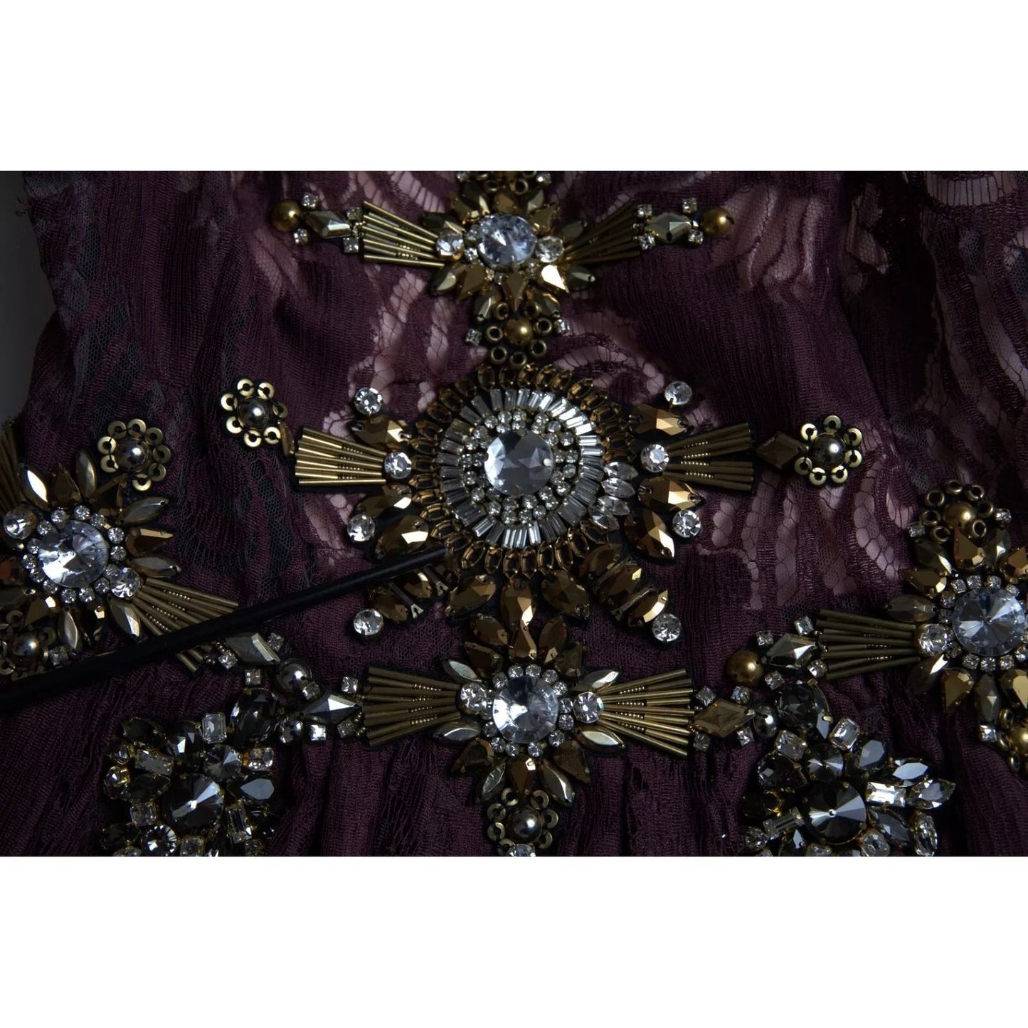 Dolce & Gabbana Purple Viscose Crystal A-Line Gown Dress with intricate floral embroidery and multicolor crystal detailing.