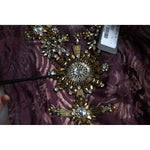Dolce & Gabbana Purple Viscose Crystal A-Line Gown Dress with floral embroidery and multicolor crystals