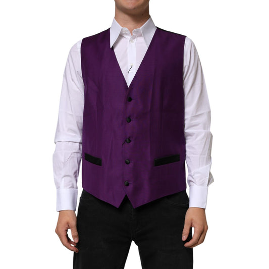Dolce & Gabbana Purple Wool Dress Formal Waistcoat Vest with adjustable strap, ideal for weddings and business wear.