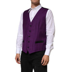 Dolce & Gabbana Purple Wool Dress Formal Waistcoat Vest on a model