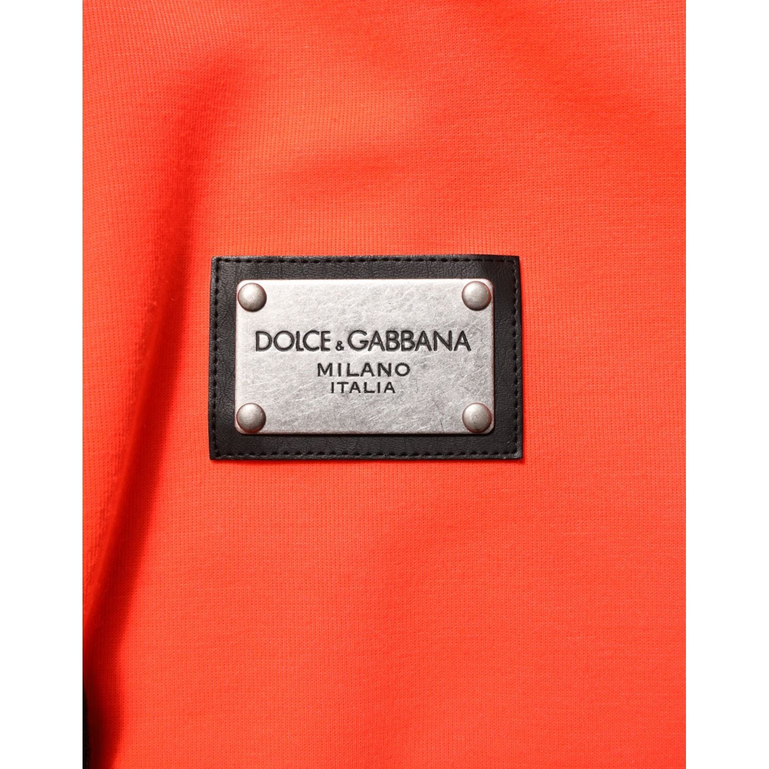 Dolce & Gabbana Red Fluorescent Polyester Logo Patch Hoodie Sweater
