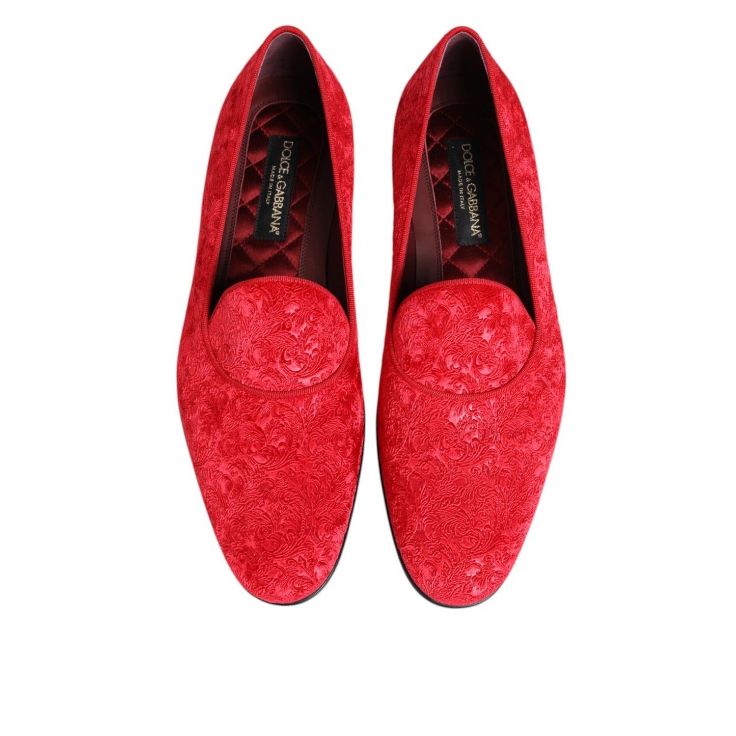 Dolce & Gabbana Red Jacquard Loafers Formal Men Dress Shoes with elegant jacquard pattern, perfect for weddings and upscale events.